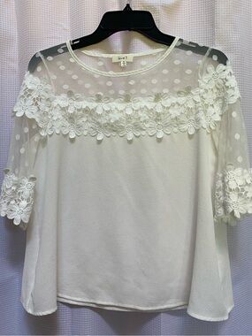 Ladies LOVE J Lace Mesh Yoke Cream Size Medium